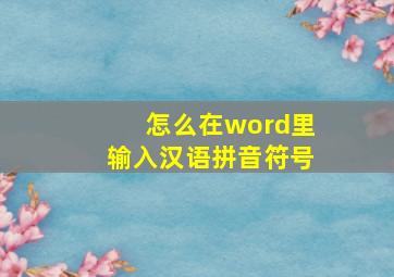 怎么在word里输入汉语拼音符号