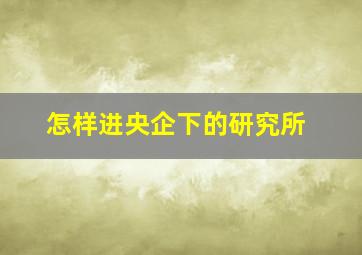 怎样进央企下的研究所