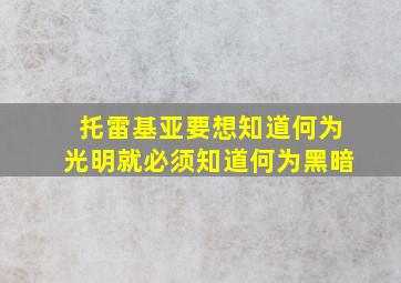 托雷基亚要想知道何为光明就必须知道何为黑暗