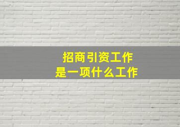 招商引资工作是一项什么工作