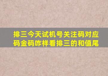 排三今天试机号关注码对应码金码咋样看排三的和值尾