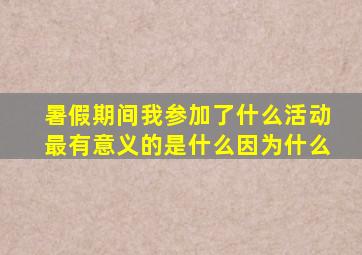 暑假期间我参加了什么活动最有意义的是什么因为什么