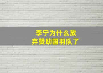 李宁为什么放弃赞助国羽队了