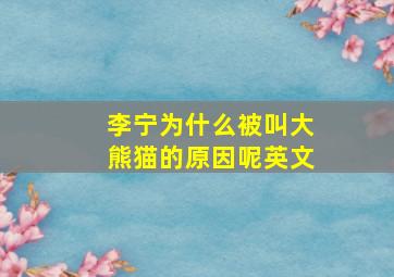 李宁为什么被叫大熊猫的原因呢英文