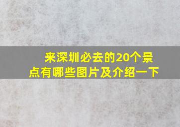 来深圳必去的20个景点有哪些图片及介绍一下