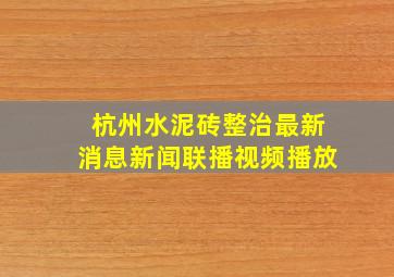 杭州水泥砖整治最新消息新闻联播视频播放