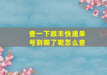 查一下顺丰快递单号到哪了呢怎么查