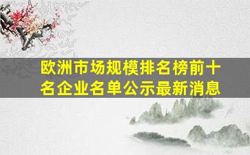 欧洲市场规模排名榜前十名企业名单公示最新消息