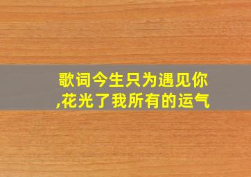 歌词今生只为遇见你,花光了我所有的运气