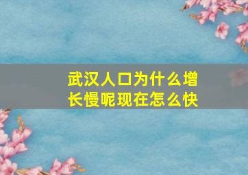 武汉人口为什么增长慢呢现在怎么快