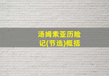 汤姆索亚历险记(节选)概括