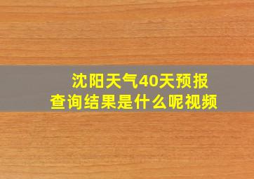 沈阳天气40天预报查询结果是什么呢视频