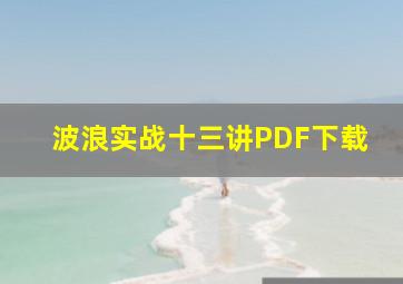 波浪实战十三讲PDF下载