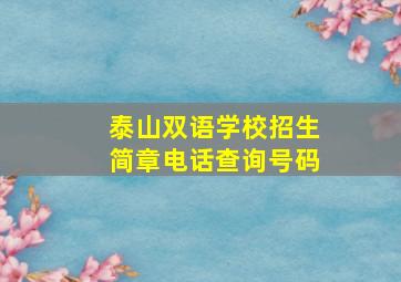 泰山双语学校招生简章电话查询号码