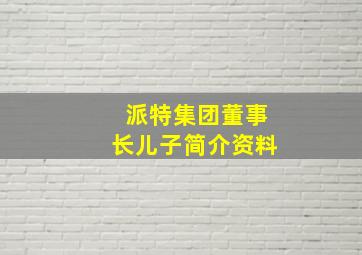 派特集团董事长儿子简介资料