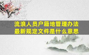 流浪人员户籍地管理办法最新规定文件是什么意思