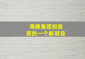 海德集团拟投资的一个新项目