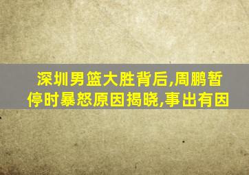 深圳男篮大胜背后,周鹏暂停时暴怒原因揭晓,事出有因