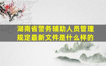 湖南省警务辅助人员管理规定最新文件是什么样的