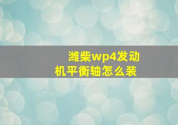 潍柴wp4发动机平衡轴怎么装