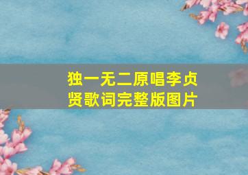 独一无二原唱李贞贤歌词完整版图片