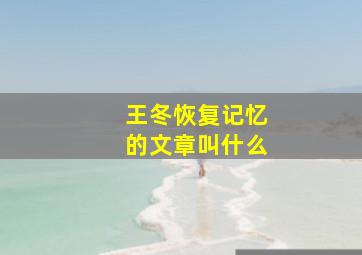 王冬恢复记忆的文章叫什么