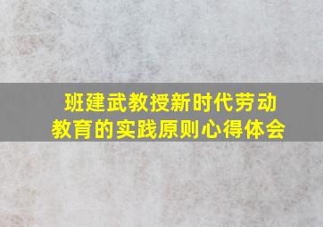 班建武教授新时代劳动教育的实践原则心得体会