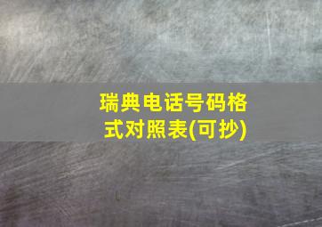 瑞典电话号码格式对照表(可抄)