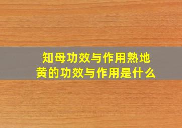 知母功效与作用熟地黄的功效与作用是什么