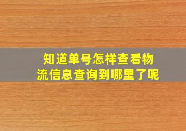 知道单号怎样查看物流信息查询到哪里了呢