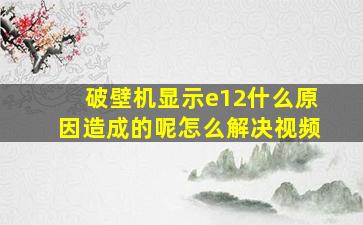 破壁机显示e12什么原因造成的呢怎么解决视频