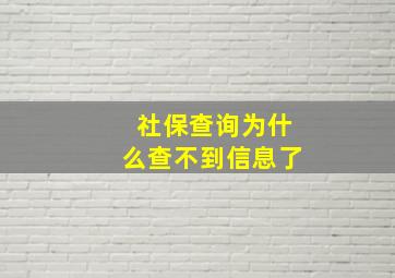 社保查询为什么查不到信息了