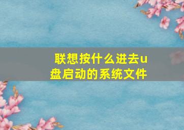 联想按什么进去u盘启动的系统文件