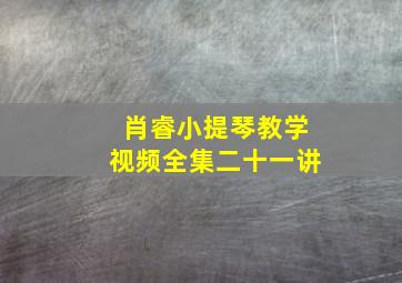 肖睿小提琴教学视频全集二十一讲