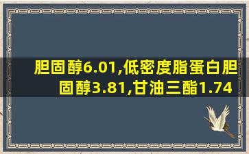 胆固醇6.01,低密度脂蛋白胆固醇3.81,甘油三酯1.74