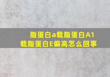 脂蛋白a载脂蛋白A1载脂蛋白E偏高怎么回事