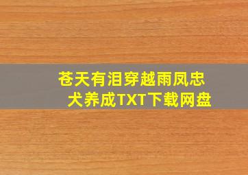 苍天有泪穿越雨凤忠犬养成TXT下载网盘