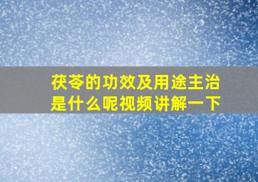 茯苓的功效及用途主治是什么呢视频讲解一下