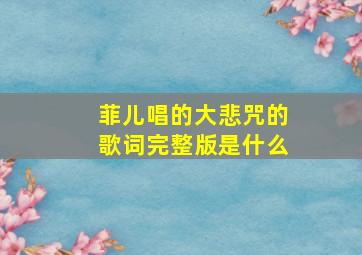 菲儿唱的大悲咒的歌词完整版是什么