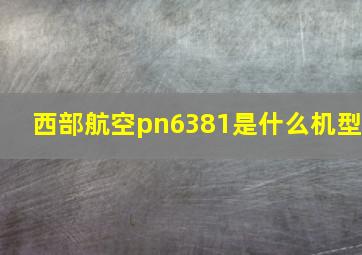 西部航空pn6381是什么机型