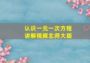 认识一元一次方程讲解视频北师大版