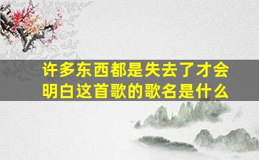 许多东西都是失去了才会明白这首歌的歌名是什么