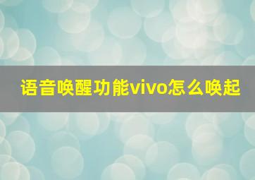 语音唤醒功能vivo怎么唤起