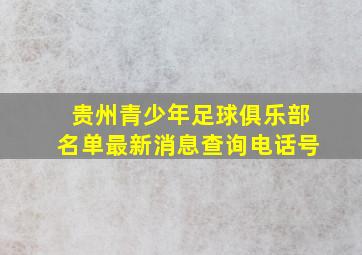 贵州青少年足球俱乐部名单最新消息查询电话号