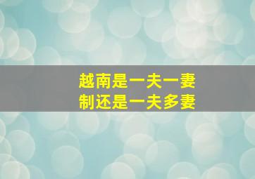 越南是一夫一妻制还是一夫多妻