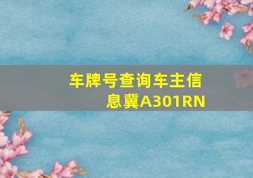 车牌号查询车主信息冀A301RN