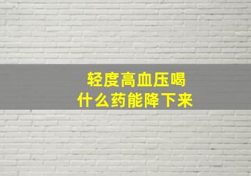 轻度高血压喝什么药能降下来