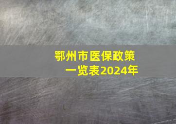 鄂州市医保政策一览表2024年