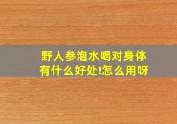 野人参泡水喝对身体有什么好处!怎么用呀