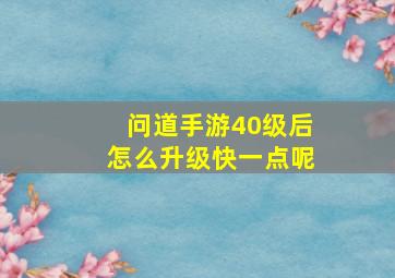 问道手游40级后怎么升级快一点呢